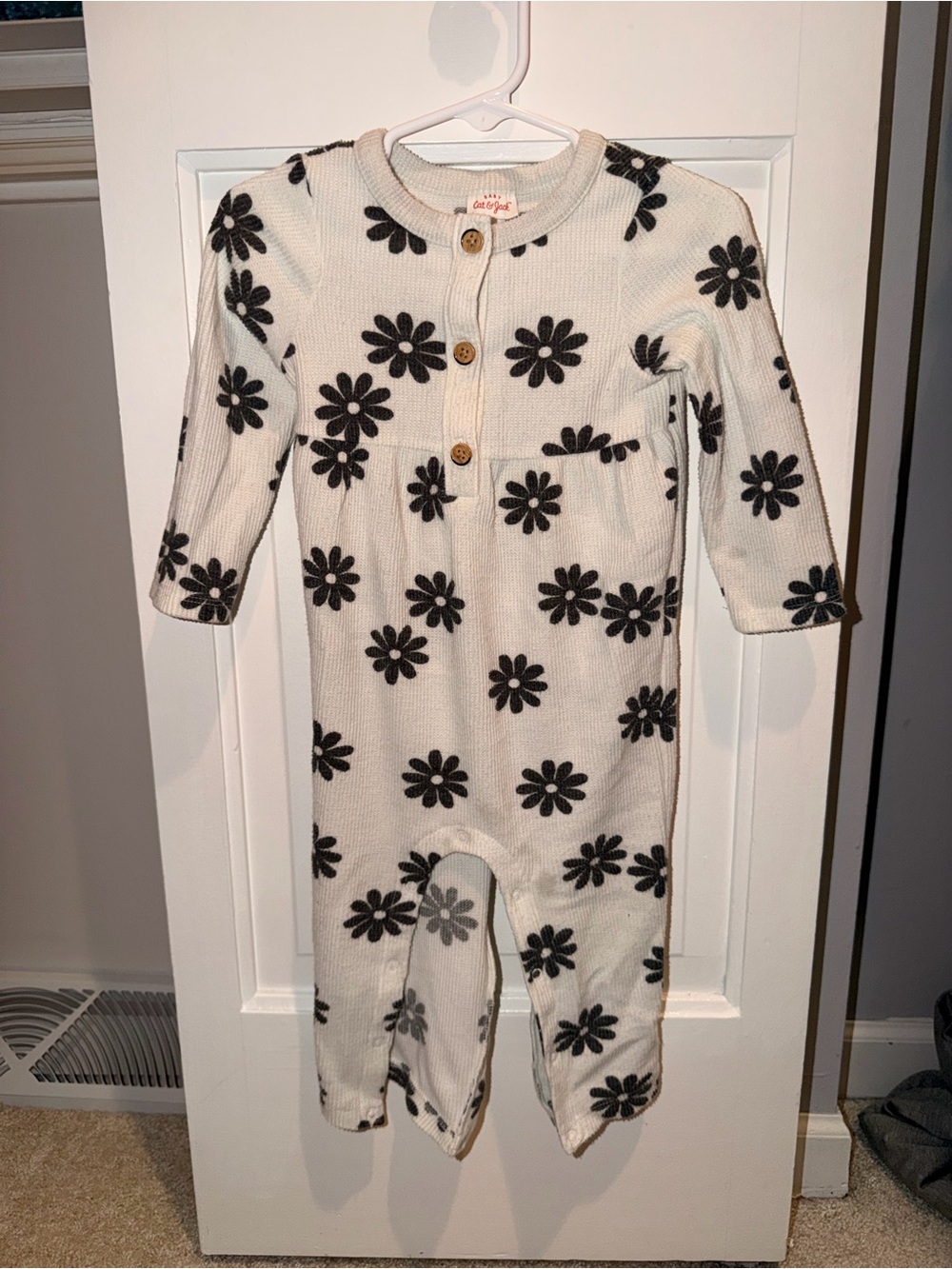 Cat & Jack Cream and Black Floral Long-Sleeve One-Piece